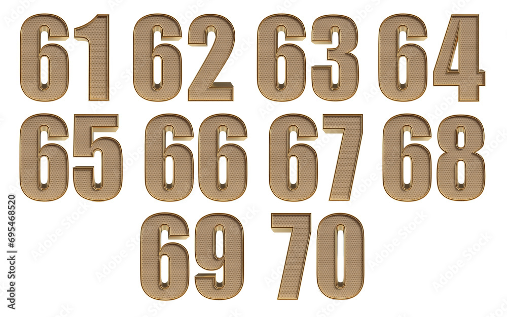 set number with gold and texture geometric 3D render set number with gold and texture geometric 3D render