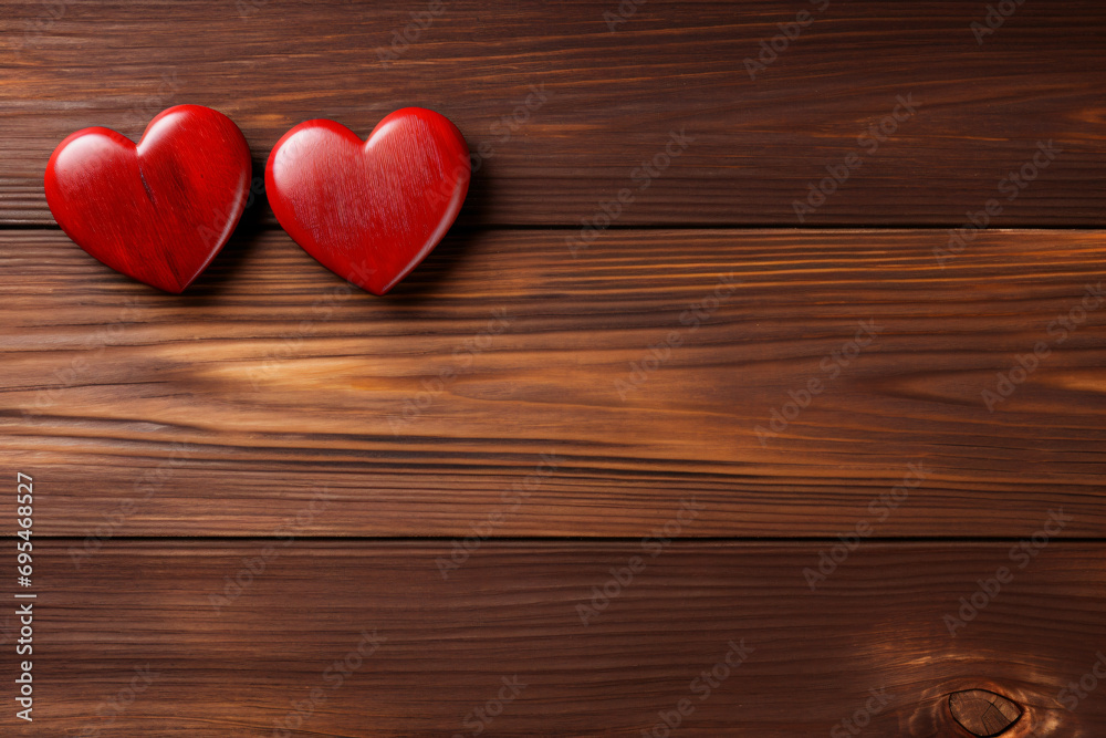 Hearts on blurry wooden background,Valentine's day theme,Banner with copy space Hearts on blurry wooden background,Valentine's day theme,Banner with copy space