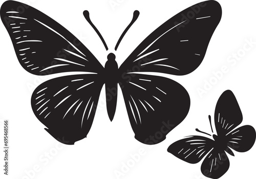 Silhouette Solid Vector Icon Set Of butterflies, Moth, Lepidopteran, Insect, Papillon.