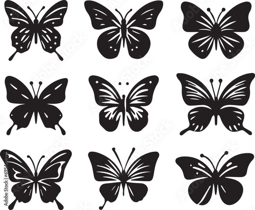 Silhouette Solid Vector Icon Set Of butterflies, Moth, Lepidopteran, Insect, Papillon. © sahadul