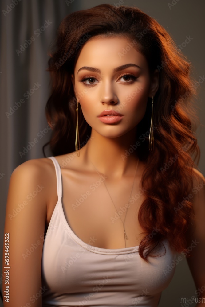 Radiant Glamour - Spaghetti Strap Blouse Portrait of a Beautiful Woman