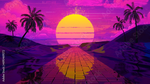 Synthwave landscape with gl...