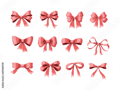 Set of isolated red bows.Vector illustration.