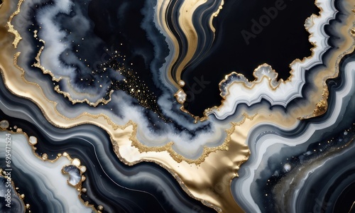 modern art. watercolor geode painting. black, white, golden and gray background, Generative AI