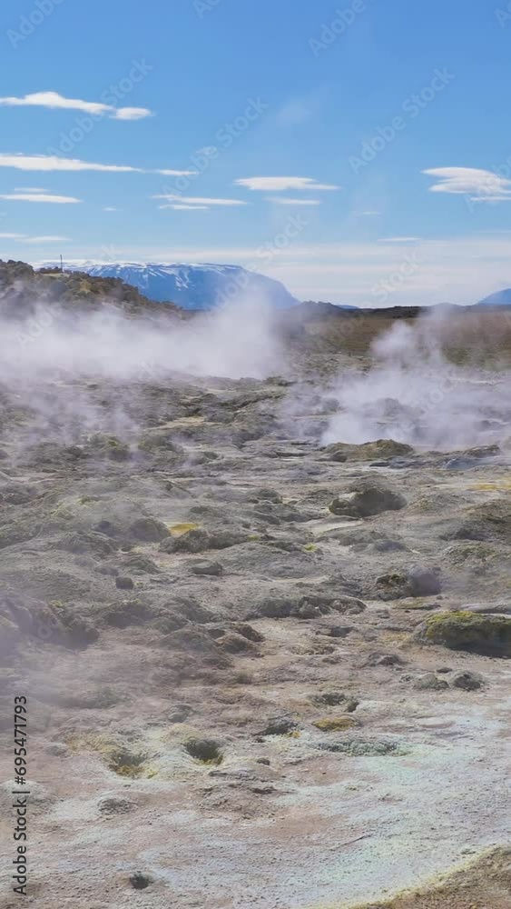 Fumaroles in Hverir Geothermal Area. Namafjall. Iceland. Slow Motion. Vertical Video Fumaroles in Hverir Geothermal Area. Namafjall. Iceland. Slow Motion. Vertical Video