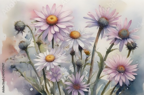 A watercolor painting of daisies. Generative AI