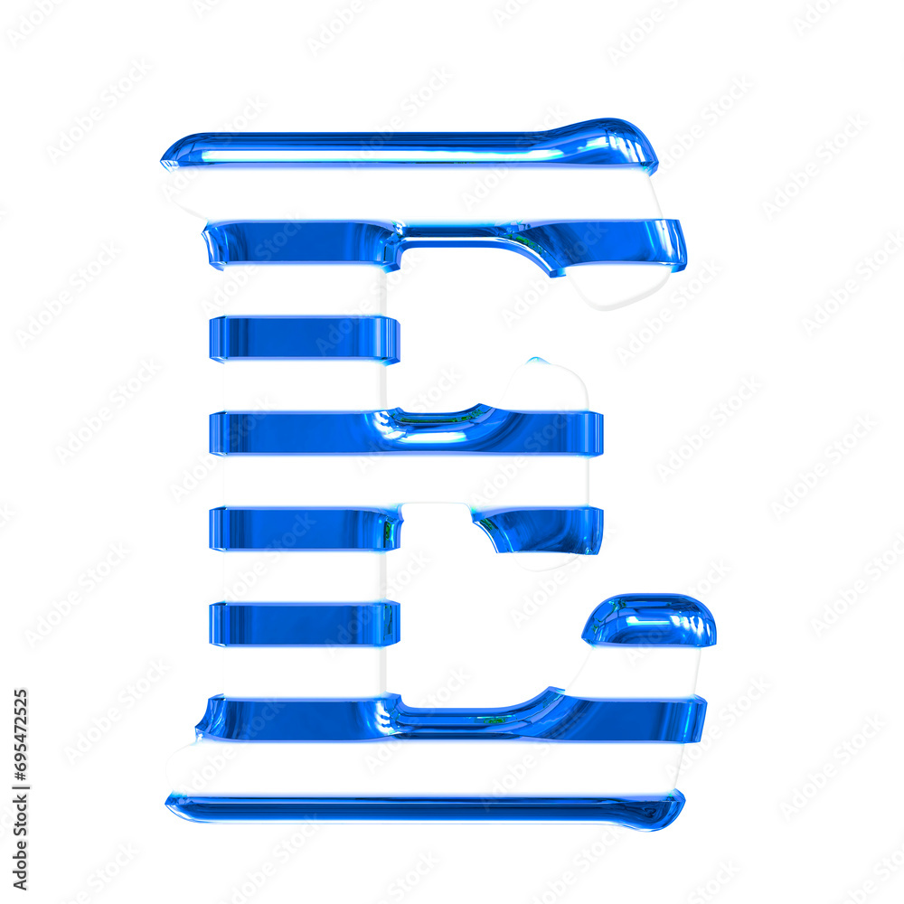 Fototapeta premium White 3d symbol with thin blue horizontal straps. letter e