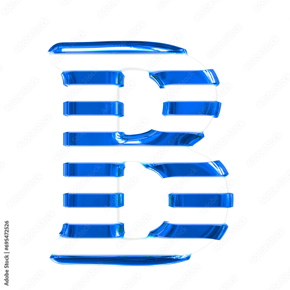 White 3d symbol with thin blue horizontal straps. letter b