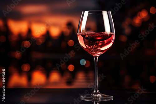 Glass of red grape wine on bokeh background