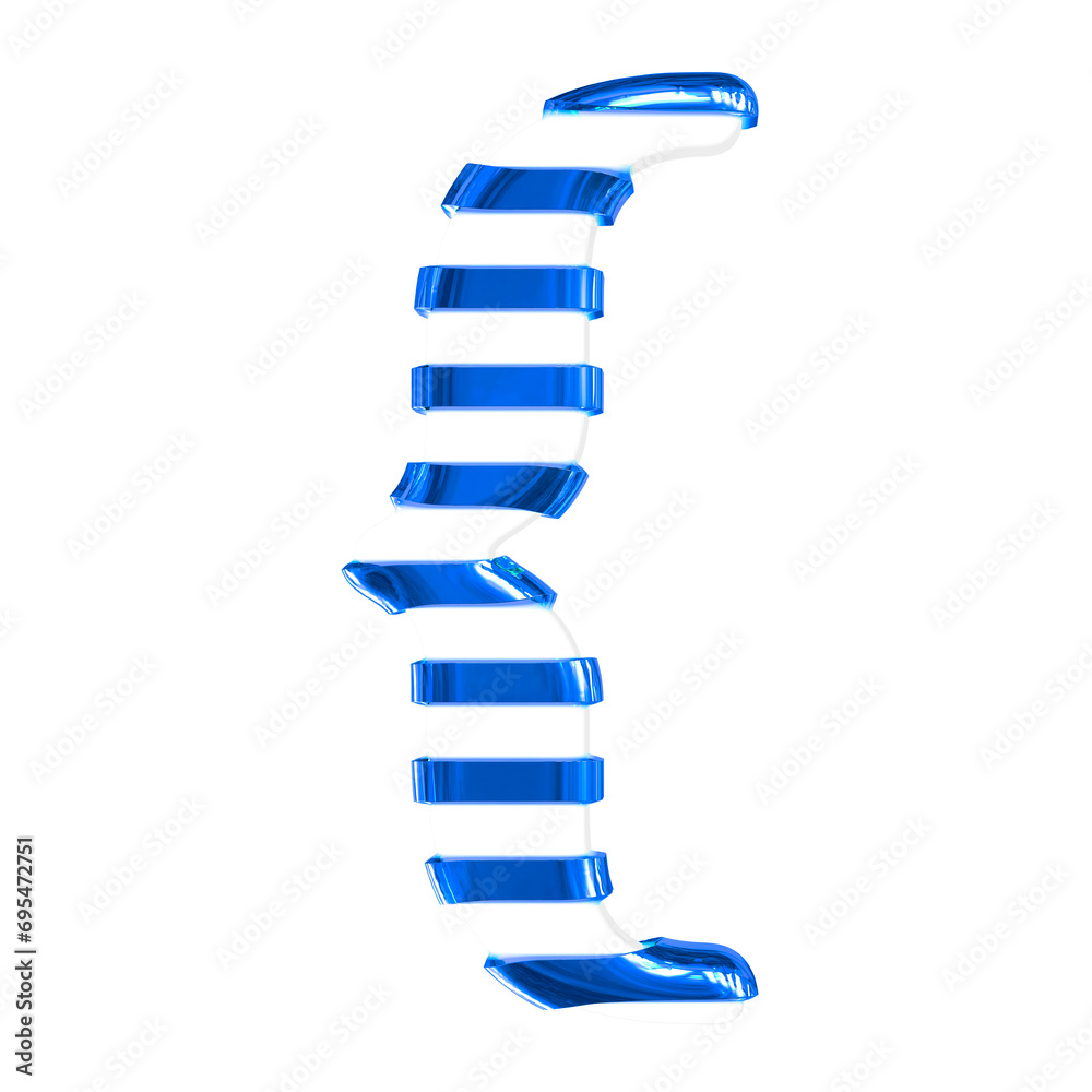 White 3d symbol with thin blue horizontal straps White 3d symbol with thin blue horizontal straps