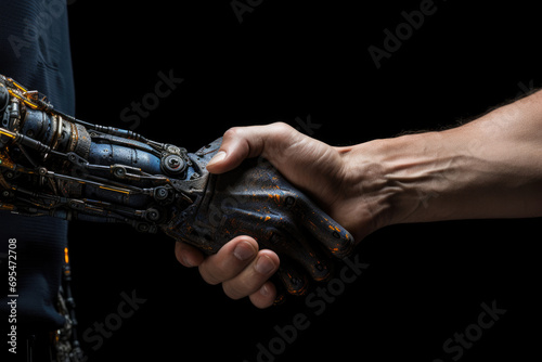 Robot and businessman handshake, artificial intelligence concept