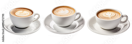 Collection of brewed espresso coffee milk in the cup, isolated on transparent background. Generative AI