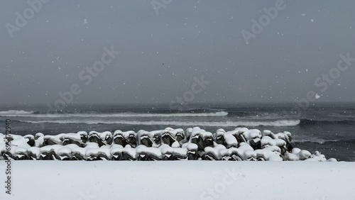 seascape with snowfall