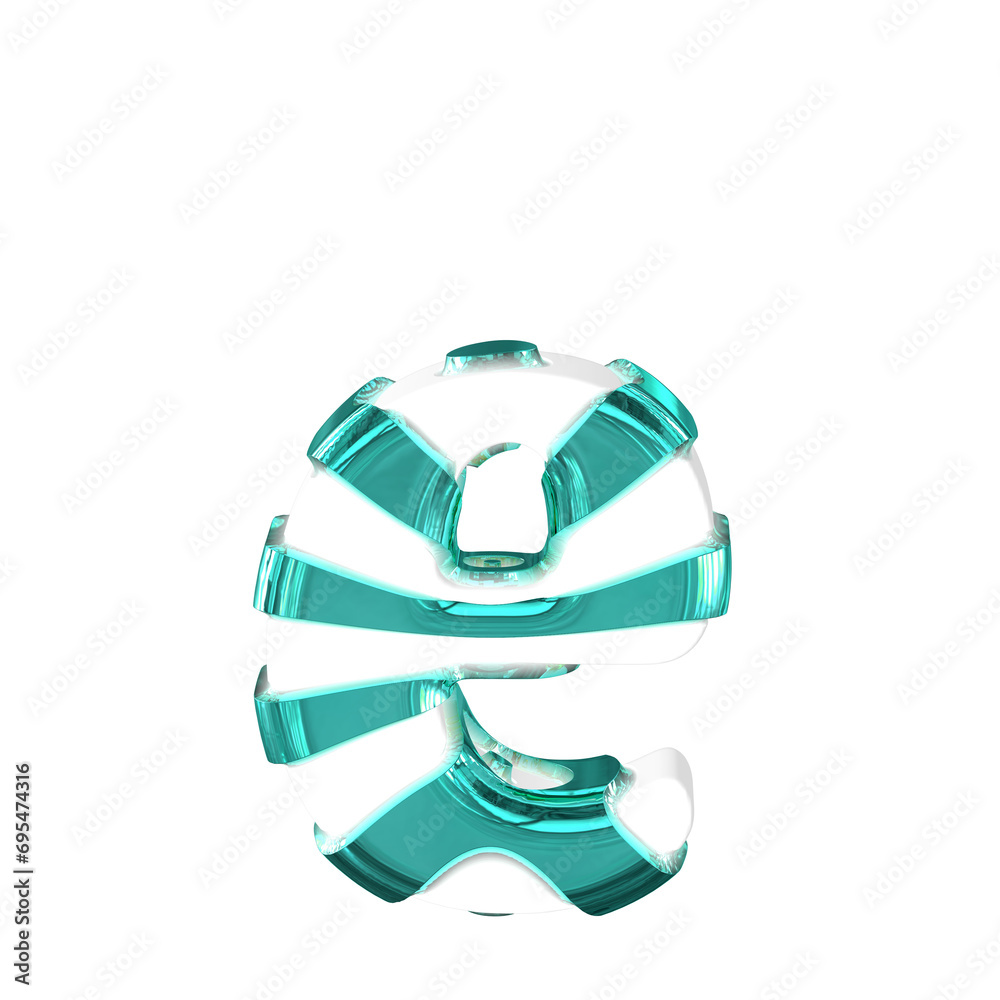 White symbol with thick turquoise straps. letter e White symbol with thick turquoise straps. letter e