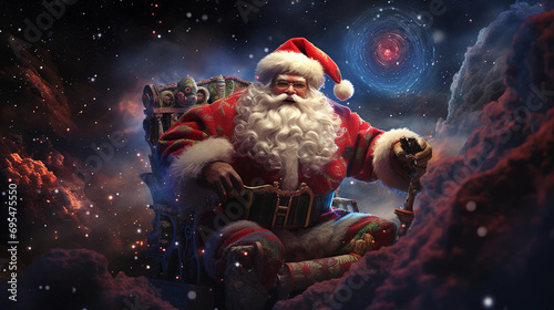 Christmas 3D SantaClause in a spacesuit, reindeer with jetpacks photo