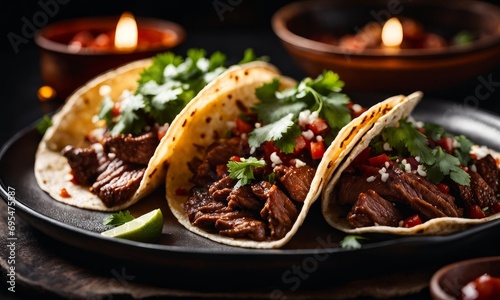 Plate of Carne Asada Mexican Street Tacos Isolated on a Background, Generative AI