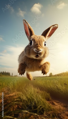 Adorable Bunny Hopping in Sunny Meadow © Skyfe