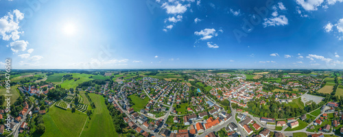 Neumarkt-Sankt Veit im oberbayerischen Landkreis Mühldorf von oben, 360 Grad Rundblick über die Region photo