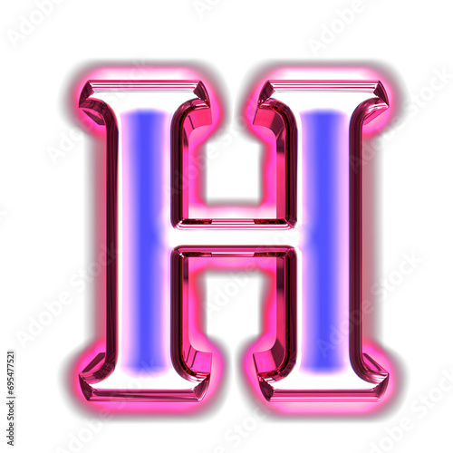 Blue symbol in a pink frame with glow. letter h photo