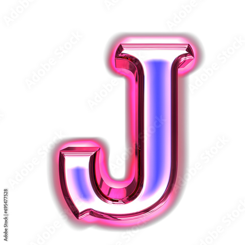 Blue symbol in a pink frame with glow. letter j photo