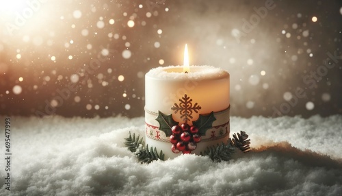  Christmas candle surrounded by snow, with ample copy space for text or additional elements photo