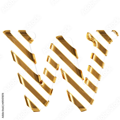 White symbol with thin gold diagonal straps. letter w