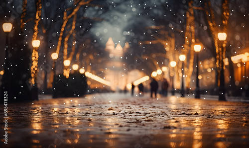 Festive Evening Lights on a Blurred Street
