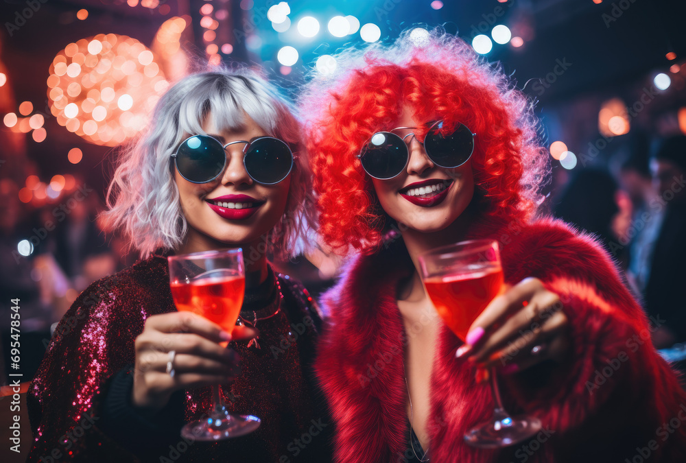 girls holding party glasses at a new year party
