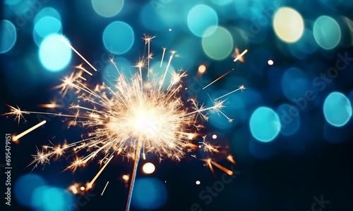 Christmas and newyear party sparkler on blue bokeh background