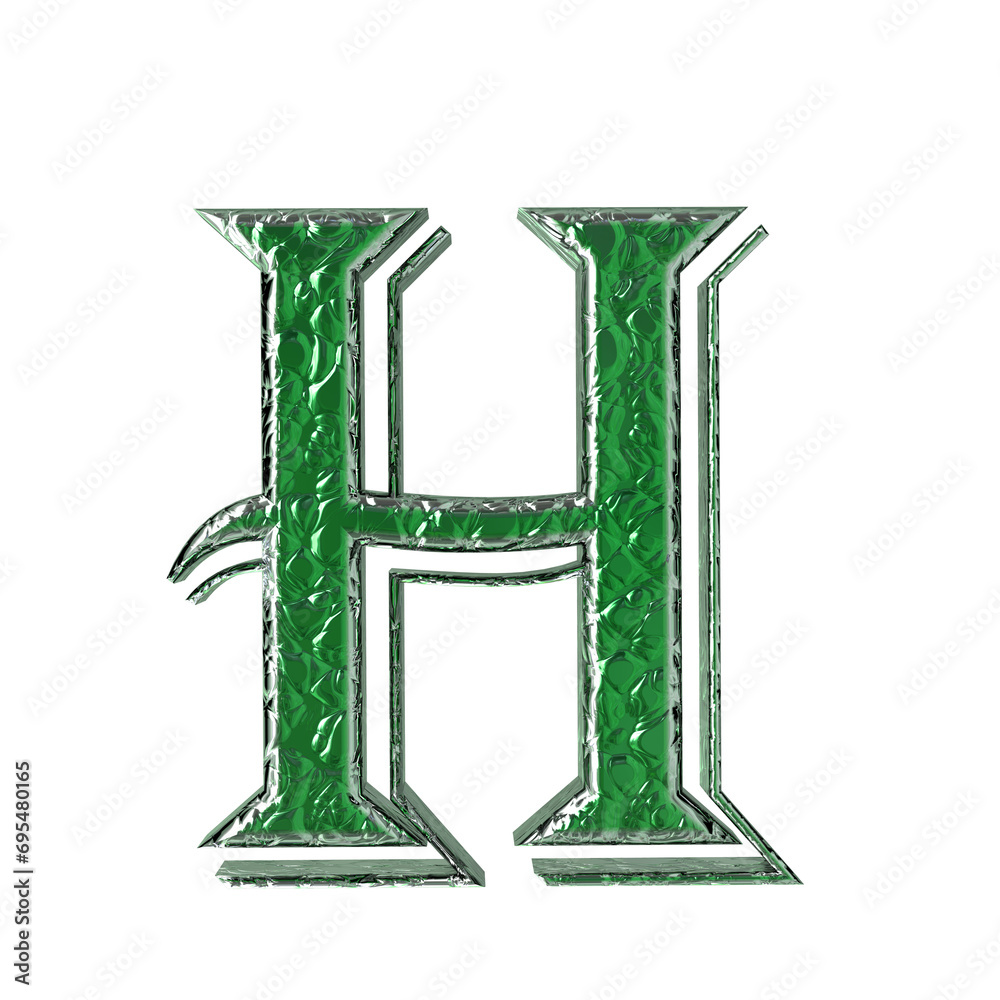 Green symbol in a silver frame. letter h
