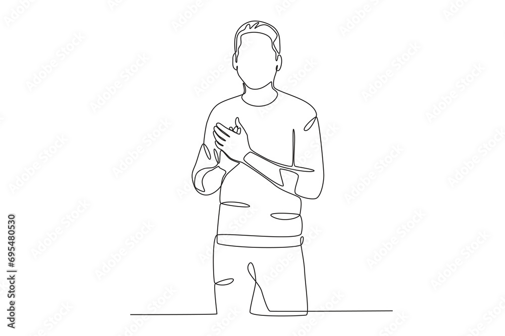 A happy man clapped his hands. Applause one-line drawing