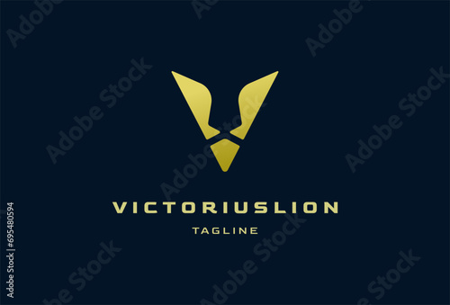 Initial V Lion Logo, minimalist lion forming the letter V , Flat Vector Logo Design Template, vector illustration