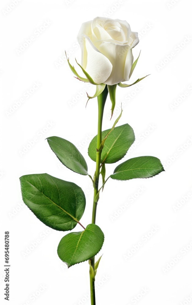 Single white rose isolated on white background, White roses are pure and elegant love and eternal love. Single white rose isolated on white background, White roses are pure and elegant love and eternal love.