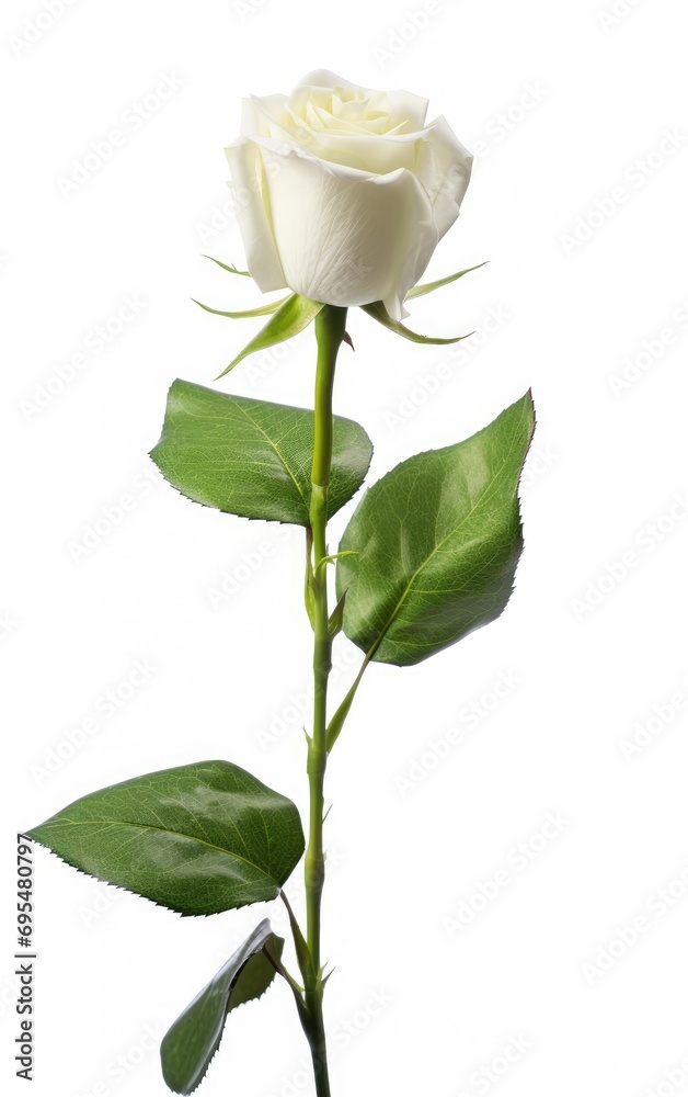 Fototapeta premium Single white rose isolated on white background, White roses are pure and elegant love and eternal love.