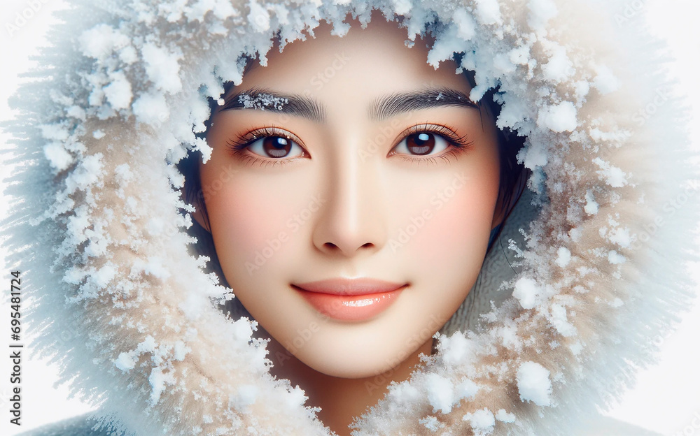 portrait of a woman in fur hat. Generative AI.