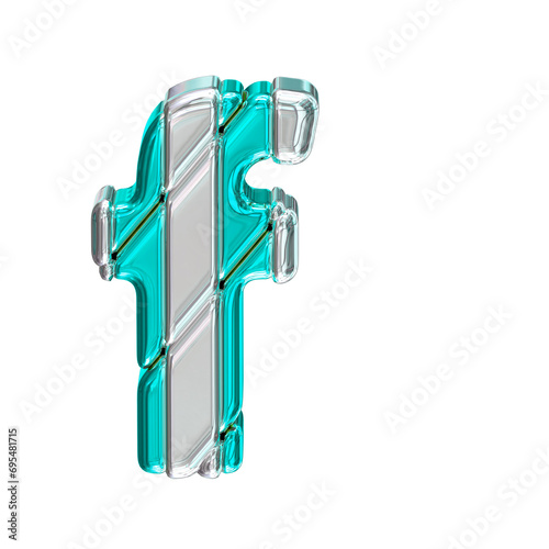 Turquoise symbol with silver straps. top view. letter f