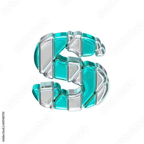 Turquoise symbol with silver straps. top view. letter s