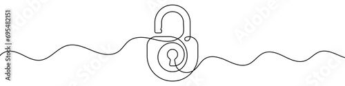 Continuous editable line drawing of padlock. Single line padlock icon.