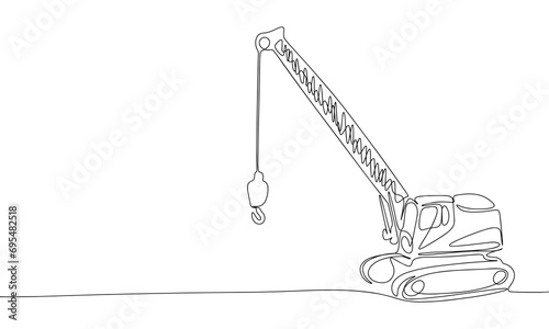 Car crane one line continuous. Line art crane car toy outline. Hand drawn vector art