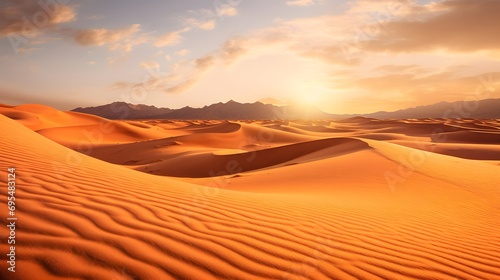Sand dunes in the desert at sunset. Panoramic view. © Iman