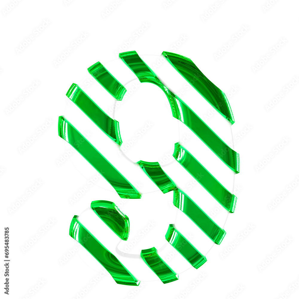 White symbol with thin green diagonal straps. number 9 White symbol with thin green diagonal straps. number 9