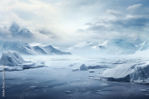 Icebergs in the ocean. 3D render of icebergs