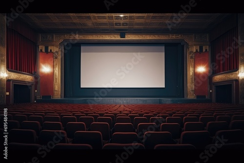 Empty of cinema. Mockup of hall, no people and auditorium.