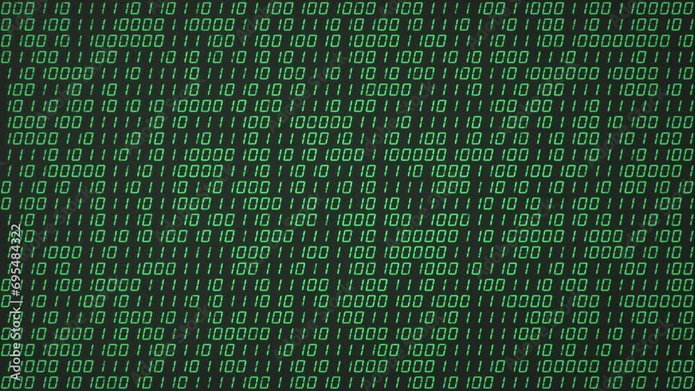 Digital binary computer code. LED seven segment display. Abstract technology background. Seamless loop 3D render animation Digital binary computer code. LED seven segment display. Abstract technology background. Seamless loop 3D render animation