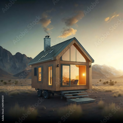 tiny home in the golden hour, symbolizing the real estate industry