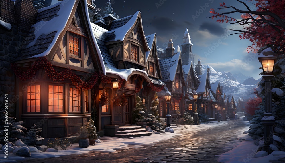 Winter in the village. Christmas and New Year concept. Panorama