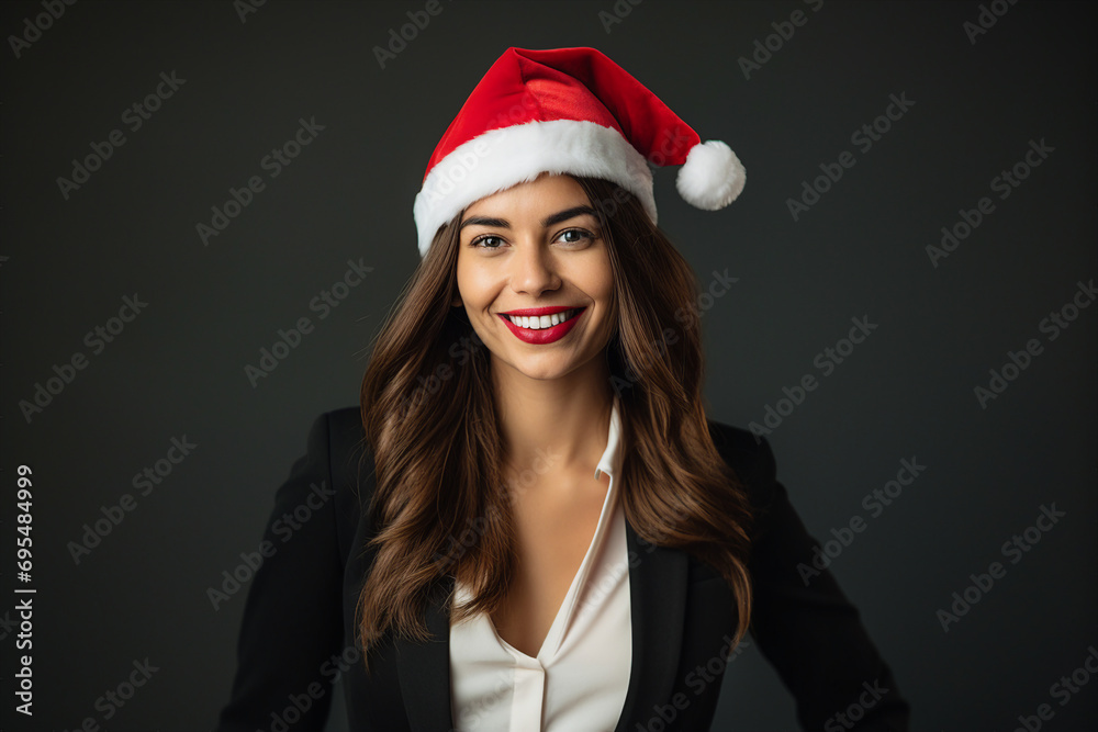 Photography of attractive charming lady secretary in office on new year magic night Photography of attractive charming lady secretary in office on new year magic night