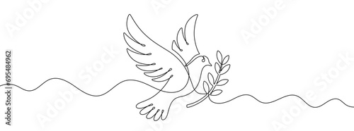 Continuous editable line drawing of pigeon with branch. Single line pigeon with branch