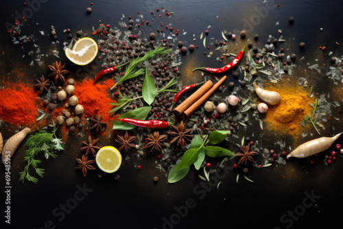 Indian spices on dark background