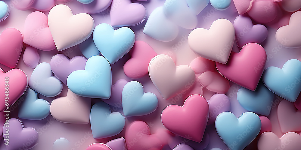 background of piles of abstract love shapes in pink, cream and blue. generative AI background of piles of abstract love shapes in pink, cream and blue. generative AI